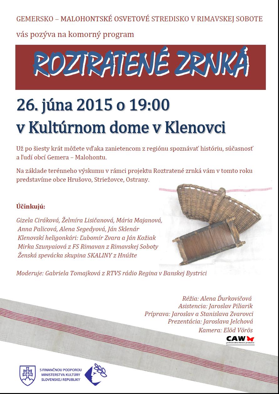 Plagát_Roztratené_zrnká_2015_premiéra_Klenovec